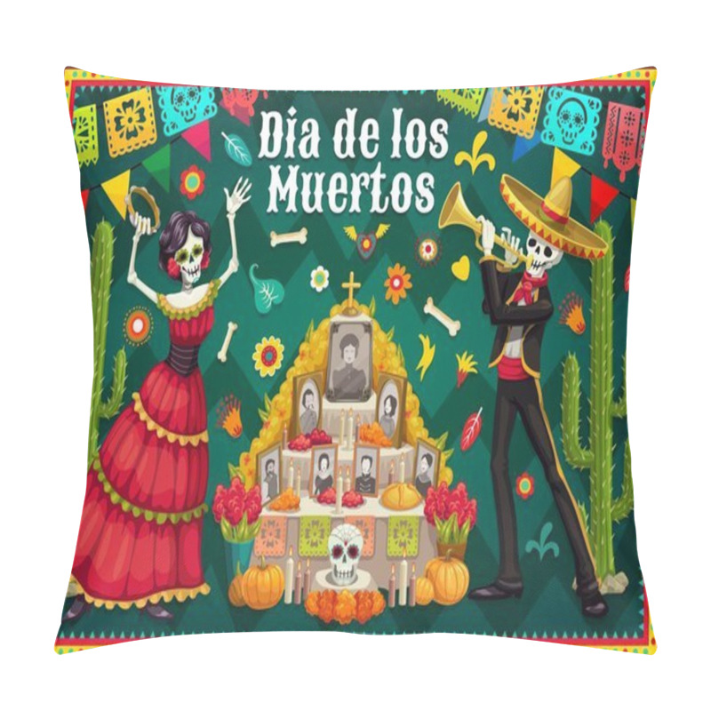 Personality  Catrina And Skeleton Near Day Of The Dead Altar Pillow Covers