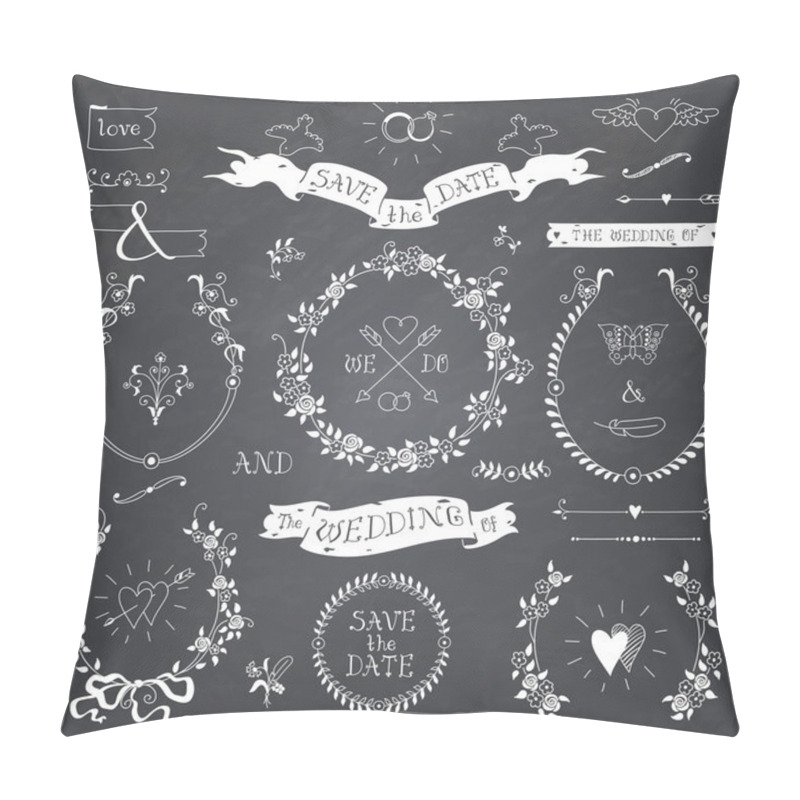 Personality  Wedding Retro Set On Blackboard. Pillow Covers