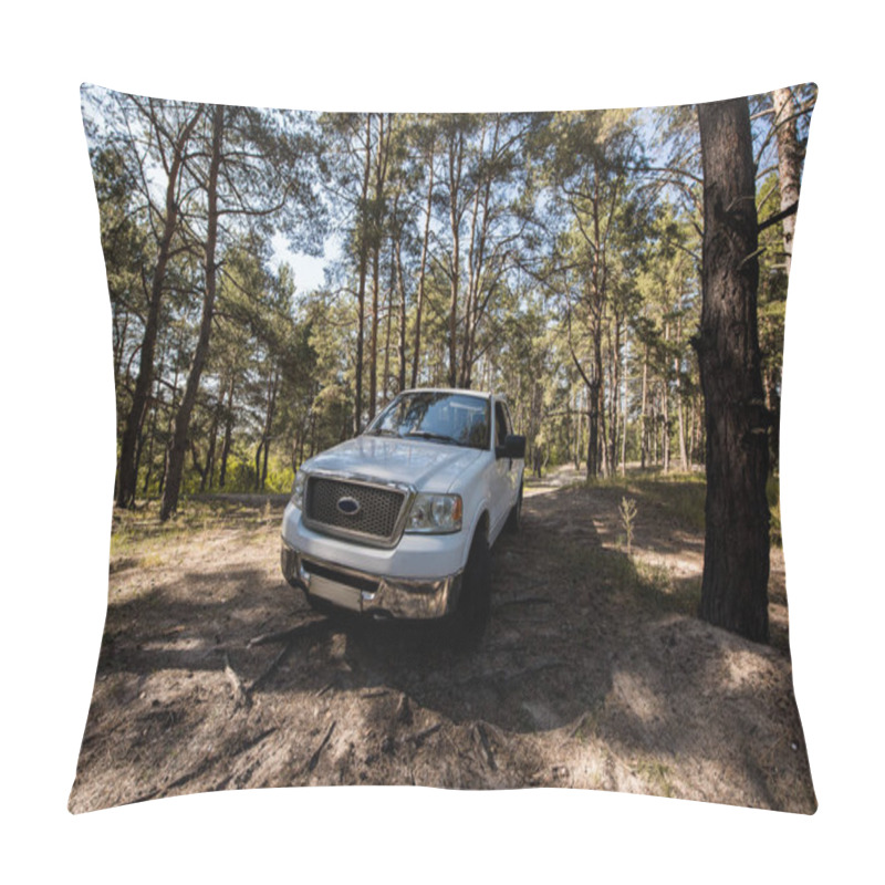 Personality  White Pickup Truck In Autumn Woods Pillow Covers