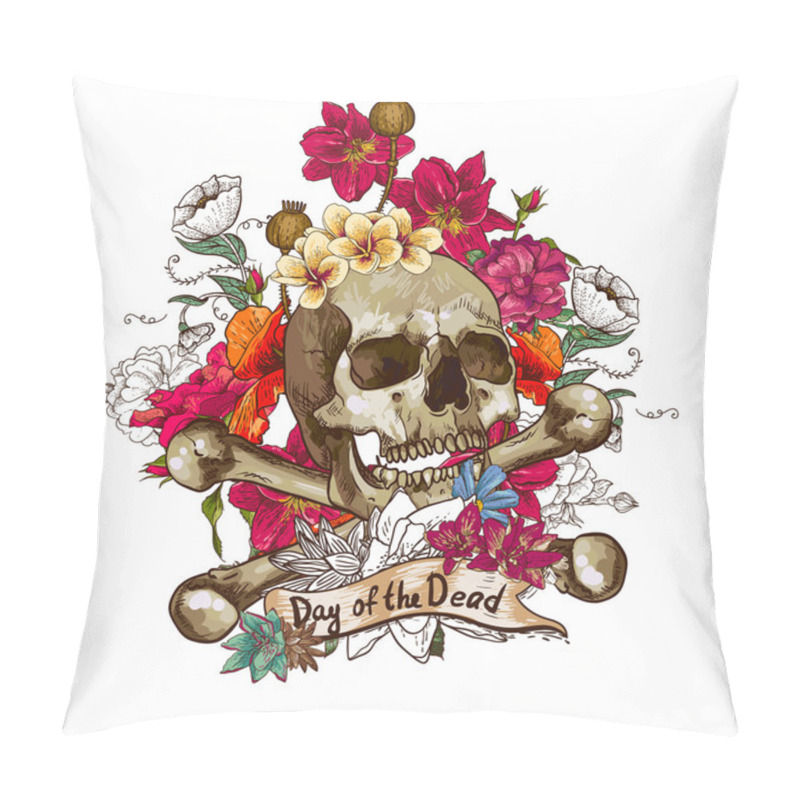 Personality  Skull And Flowers Vector Illustration Pillow Covers