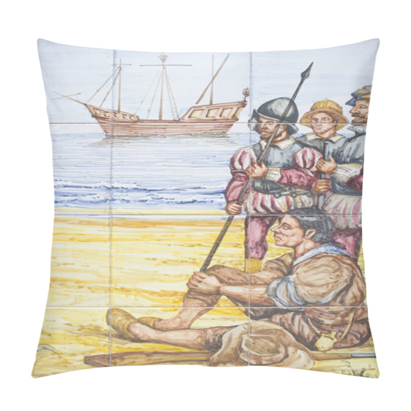 Personality  Hernan Cortes 16th Century Spanish Soldiers And Vessel At Bottom Pillow Covers