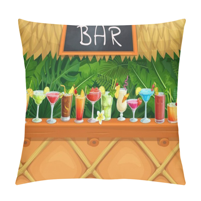 Personality  Beach Tiki Bar, Alcoholic Cocktails, Vector Illustration. Hawaiian Party Luau. Long Island, Bloody Mary, Margarita, Mai Tai, Pina Colada, Blue Lagoon And Etc. Pillow Covers