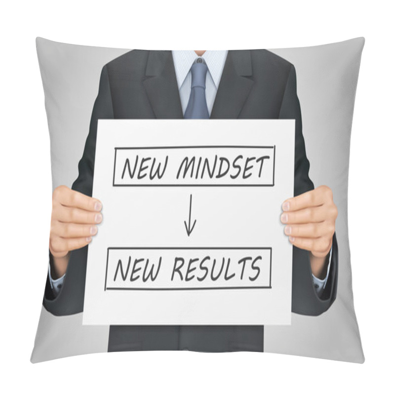 Personality  Businessman Holding New Mindset Make New Results Poster Pillow Covers