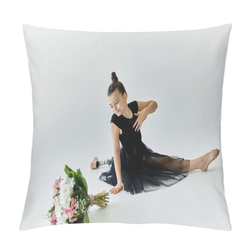 Personality  A Young Girl With A Prosthetic Leg Performs A Graceful Gymnastics Pose, Showcasing Her Strength And Talent. Pillow Covers