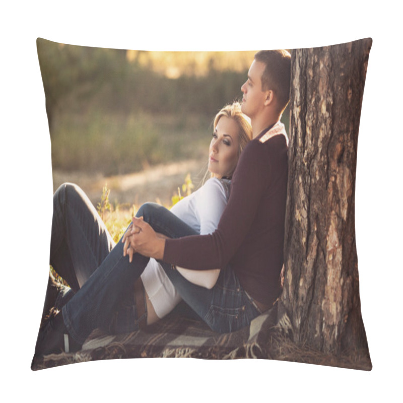 Personality  Couple Sitting On Park Lawn Pillow Covers