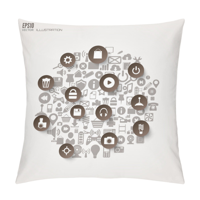 Personality  Flat Abstract Background With Web Icons. Interface Symbols. Cloud Computing. Mobile Devices.Business Concept. Pillow Covers