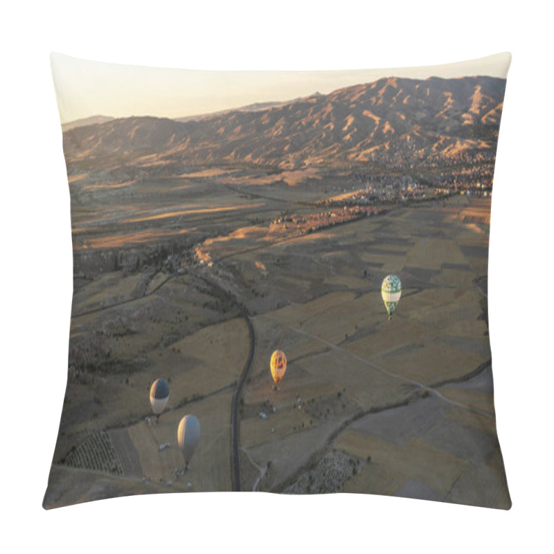 Personality  At Dawn, Hot Air Balloons Float Over A Sprawling Valley Shadowed By Undulating Mountains, Their Colors Vivid Against The Fading Night. Below, Patchwork Fields And Distant Towns. Pillow Covers