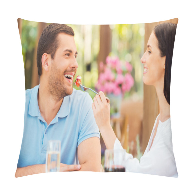 Personality  Woman Feeding Her Boyfriend With Salad Pillow Covers