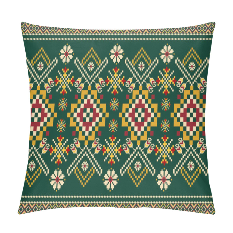 Personality  Beautiful Knitted Embroidery.geometric Ethnic Oriental Pattern Traditional On Green Background.Aztec Style,abstract,vector,illustration.design For Texture,fabric,clothing,wrapping,carpet,modern Rug. Pillow Covers