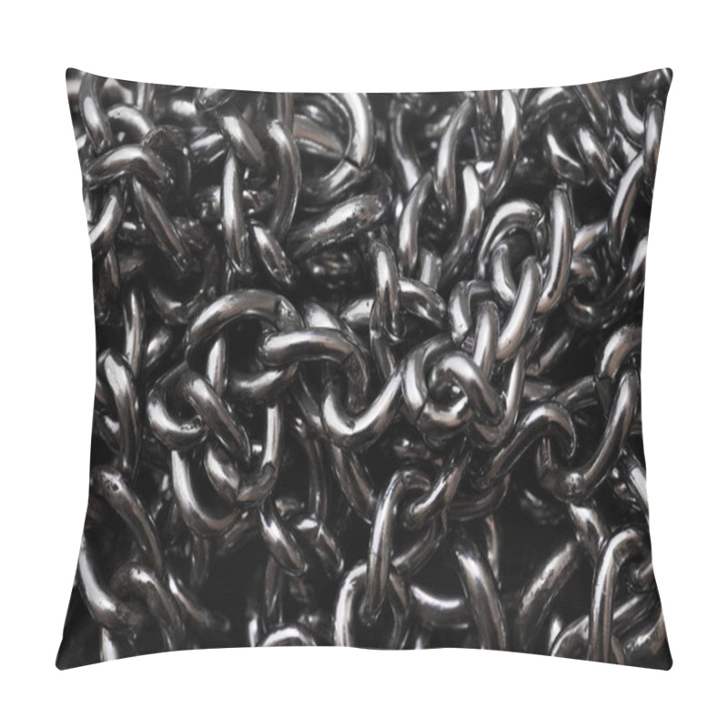 Personality  Metal Silver Chains On Luxury Black Leather Texture. Pillow Covers