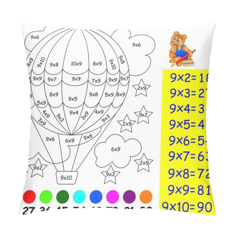 Personality  Exercise For Children With Multiplication By Nine - Need To Paint Image In Relevant Color.  Pillow Covers