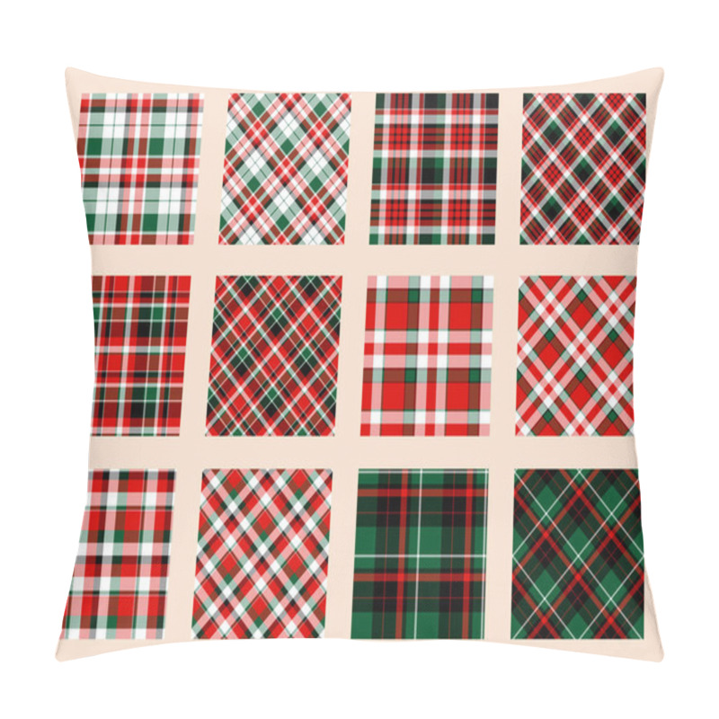 Personality  Christmas Pattern Seamless Of Green, Red And White Vector Plaid. Set Holiday Background For Greeting Card, Wrapping Paper Print Or Winter Decor Wallpaper. Pillow Covers