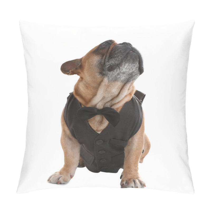 Personality  Funny French Bulldog In Elegant Vest On White Background Pillow Covers