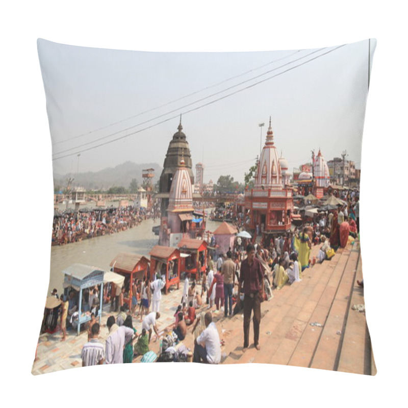 Personality  Bathing In The Ganges. The Sacred City Of Haridwar. North India. Pillow Covers