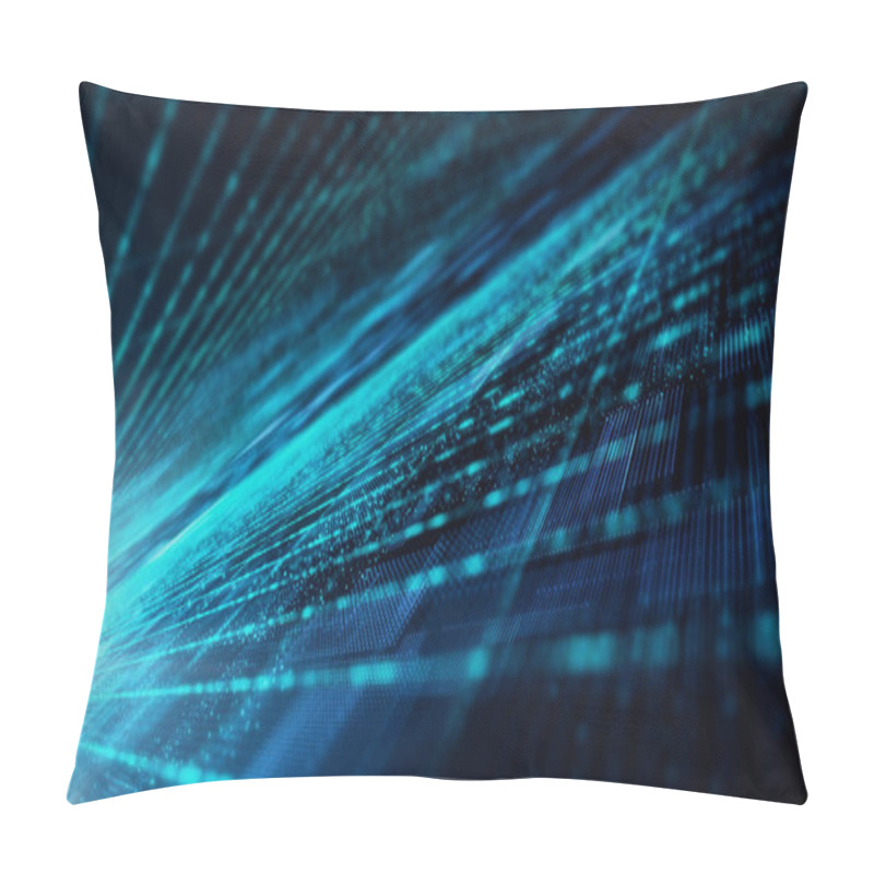 Personality  Immersive Cyber Space With Captivating Motion Abstract Matrix Particles Forming A Mesmerizing Grid Amidst Futuristic Wonders. Advanced Data Matrix Simulation And Interconnected Networks Pillow Covers