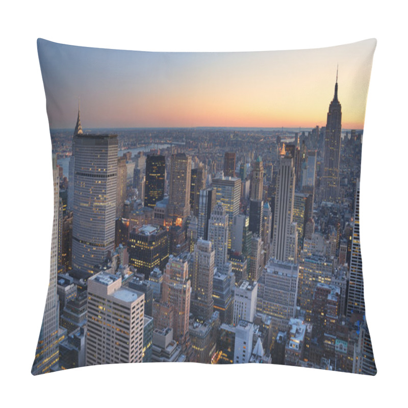 Personality  New York City Manhattan Skyline Panorama Sunset Aerial View With Pillow Covers