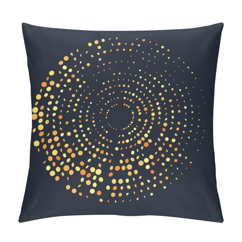 Personality  Halftone Dots In Circle Form. Round Logo Or Icon. Vector Dotted Frame As Design Element. Yellow Abstract Sun Design. Pillow Covers