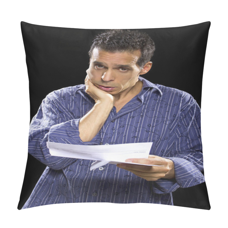 Personality  Stressed Man Reading Bills Pillow Covers