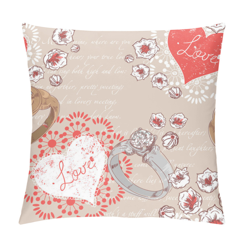 Personality  Valentine Romantic Retro Seamless Pattern With Wedding Rings And Hearts Pillow Covers