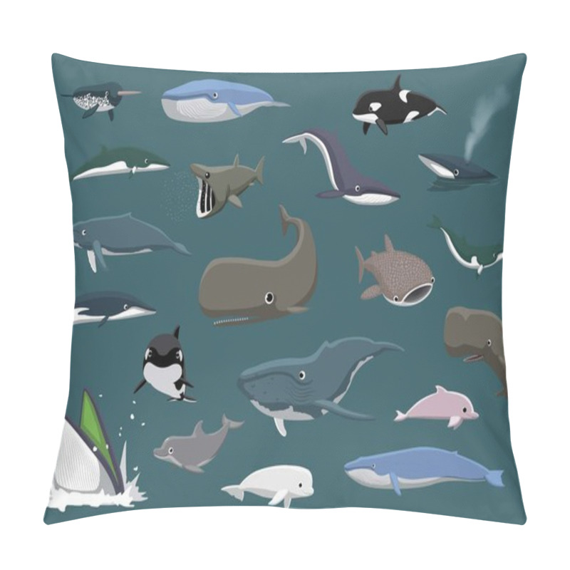 Personality  Various Whales Set Cartoon Vector Illustration Pillow Covers