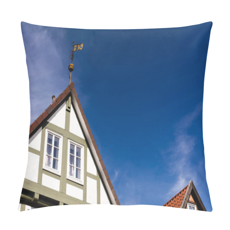 Personality  Half-timbered Gable With Wooden Windows Of An Old Half-timbered House From The Old Town In Celle Pillow Covers