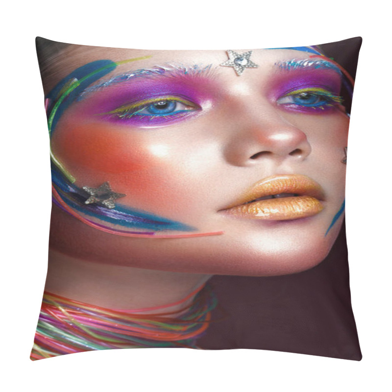 Personality  Beautiful Girl With Creative Make-up In Pop Art Style. Beauty Face. Pillow Covers