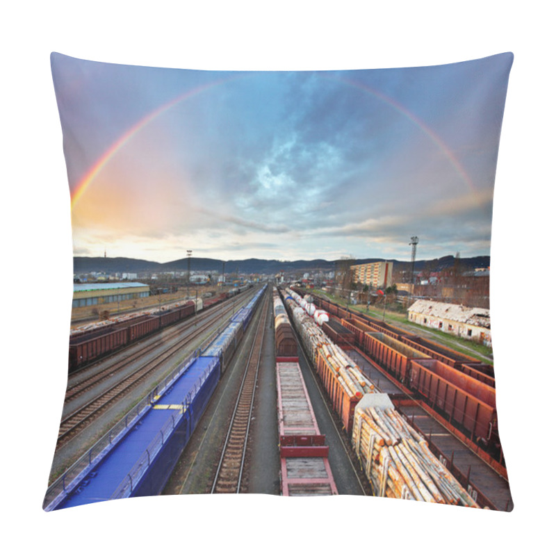 Personality  Train Freight Transportation With Rainbow - Cargo Transit Pillow Covers