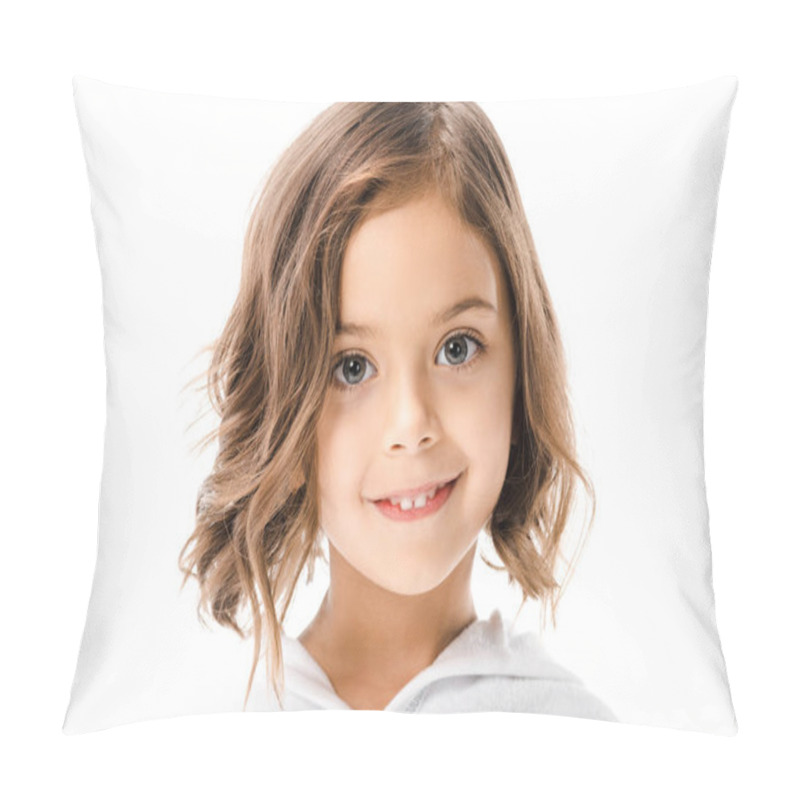 Personality  Portrait Of Cute Child In White Bathrobe Isolated On White Pillow Covers