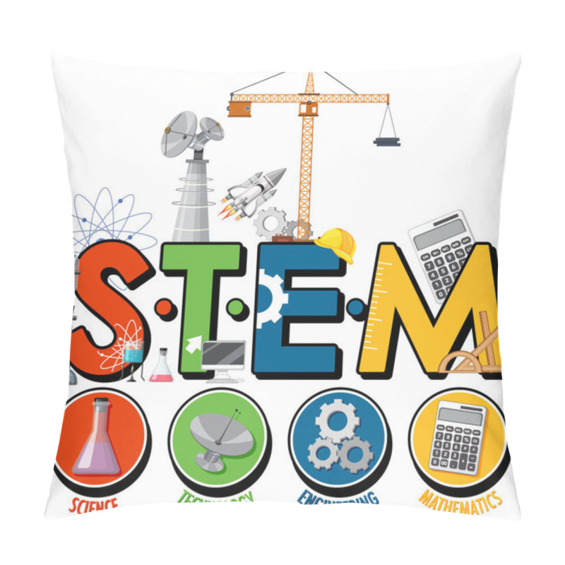 Personality  STEM Education Logo With Scientist Kid Cartoon Character Illustration Pillow Covers