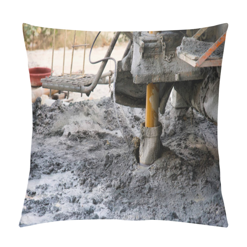 Personality  Utilizes Industrial-grade Machinery To Create A Bore Well, A Vital Access Point To Groundwater Sources In Arid Regions Pillow Covers