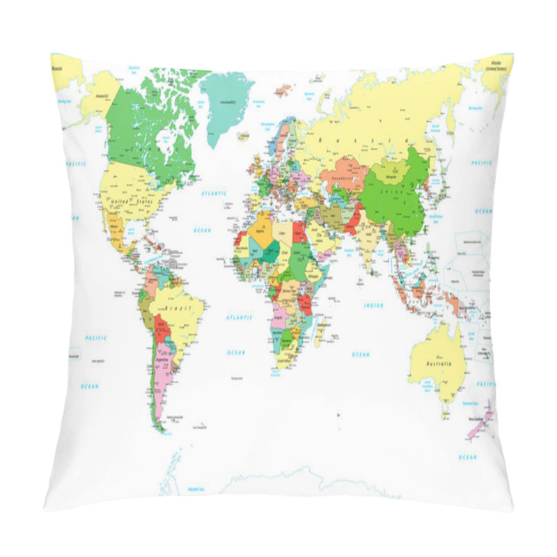 Personality  Detailed Political World Map Isolated On White Pillow Covers