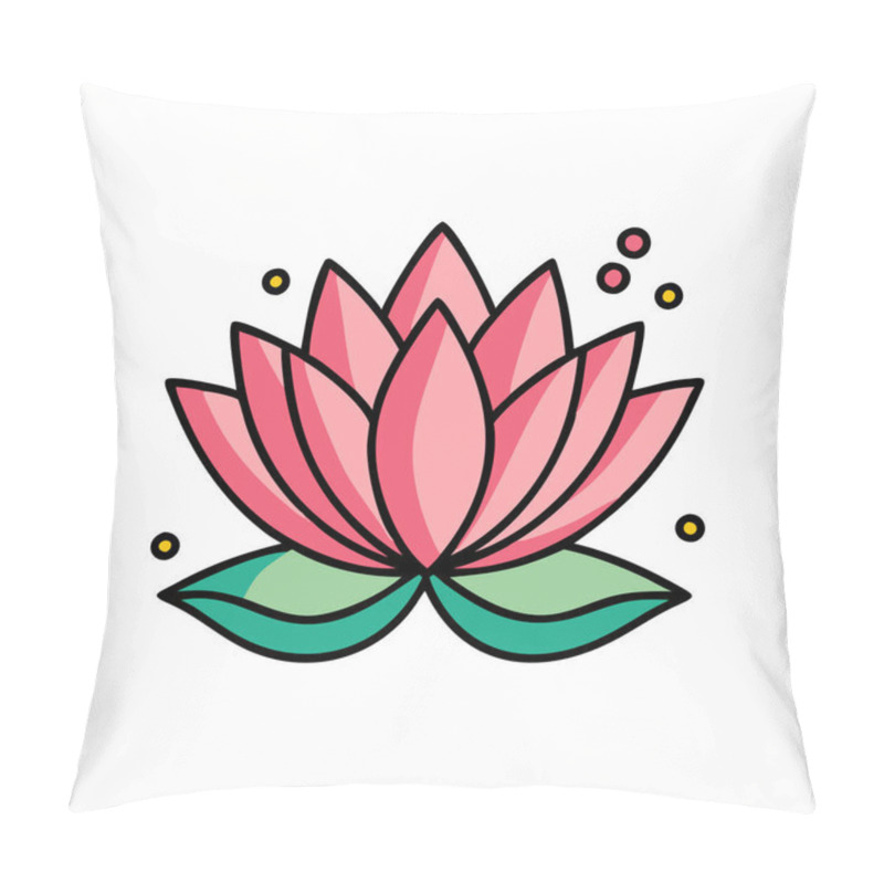 Personality  Pink Lotus Flower Vector Illustration With Green Leaves - A Beautiful Vector Illustration Of A Pink Lotus Flower With Green Leaves And Decorative Elements, Perfect For Nature-themed Designs, Wellness Graphics, And Spiritual Art Projects. Pillow Covers