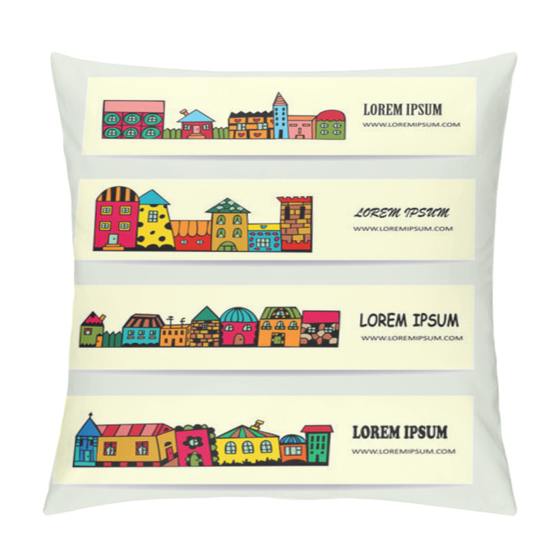 Personality  Town Banners With Bright Cartoon Houses. Pillow Covers