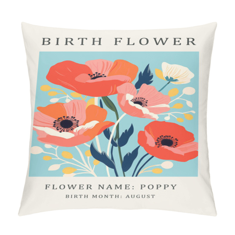 Personality  Flanders Poppy, Birth Flower Poppy, August Birth Month, Flower Market Poster, Silkscreen Printing, Retro Groovy Trippy Psychedelic Poster Art, Papaver Rhoeas Flower, Henri Matisse Style, Simple Pillow Covers