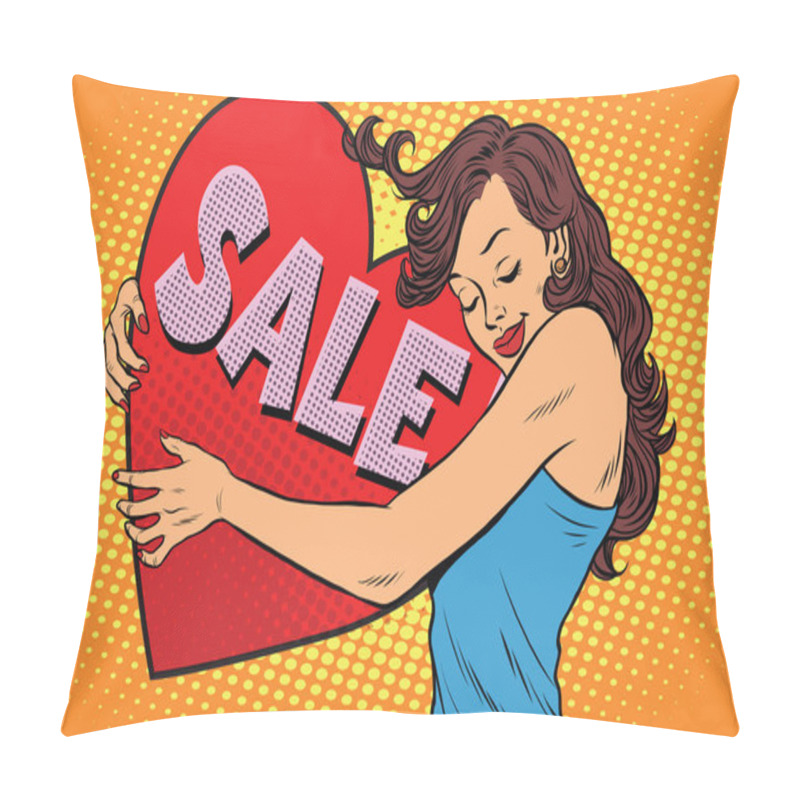 Personality  Beautiful Young Woman Hugging Sale Valentine Heart Pillow Covers