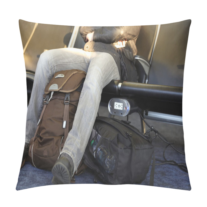 Personality  Man  Waiting Airport Terminal. Man  Sitting At Chairs Waiting Lounge Airport Building Pillow Covers