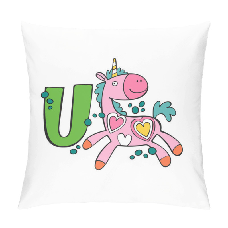 Personality  English Letter U. Unicorn. Isolated Vector Object On White Background. Pillow Covers