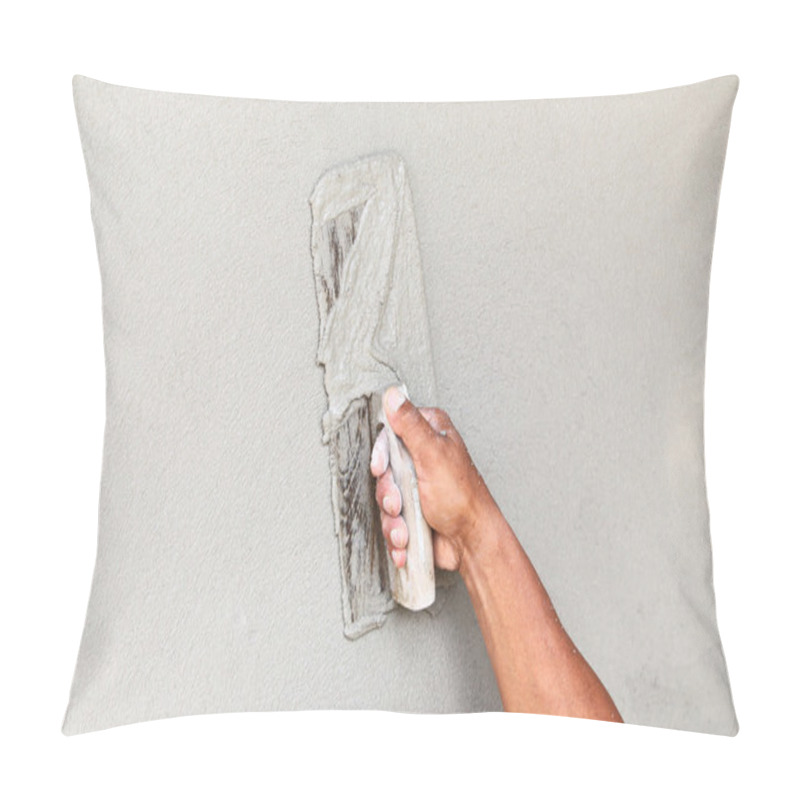 Personality  Plasterer Concrete Worker At Wall Of House Construction Pillow Covers