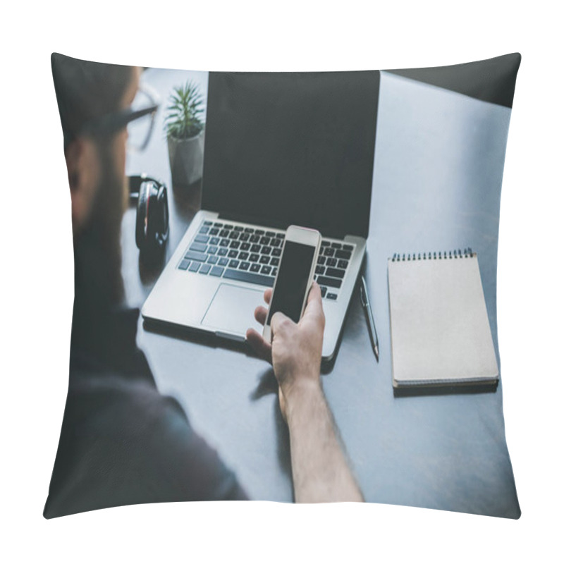 Personality  Businessman Using Smartphone Pillow Covers