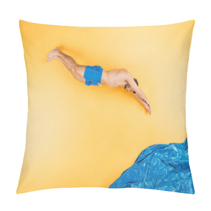 Personality  Handsome Young Man In Shorts Diving In Imagine Sea On Yellow  Pillow Covers