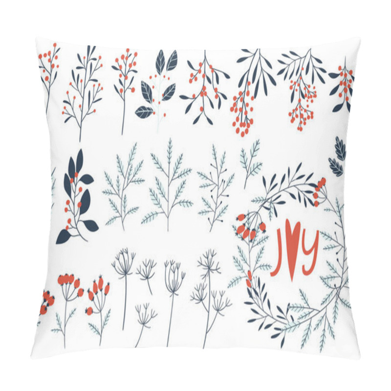 Personality  Big Set Of Hand-drawn Flowers, Herbs, Branches And Betties In Vector. Wreath, Garland Of Flowers.  Pillow Covers