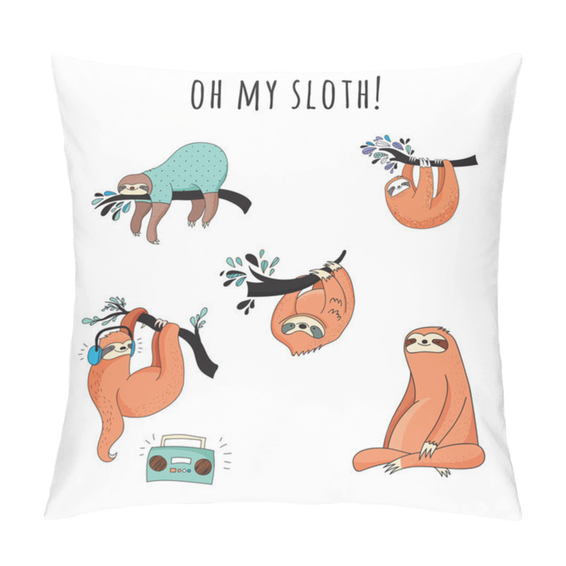 Personality  Cute Hand Drawn Sloths Illustrations, Funny Vector Design Pillow Covers