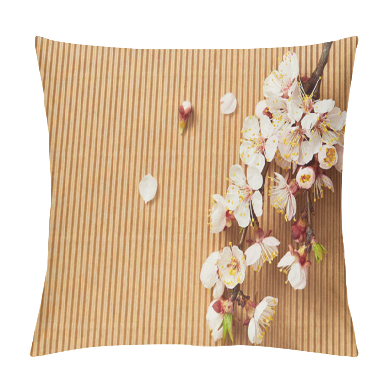 Personality  Top View Of Tree Branch With Blooming Spring Flowers On Textured Background Pillow Covers