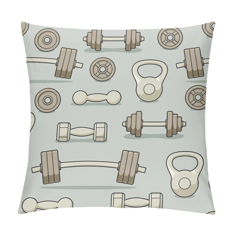 Personality  Gym Barbells And Dumbbells Seamless Pattern, Fitness Center Vector Design Pillow Covers