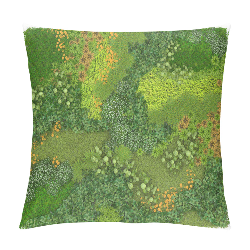 Personality  Vertical Garden Background And Texture. Green Wall Or Flowerbed Isolated On White Background.Top View. 3D Visualization Pillow Covers