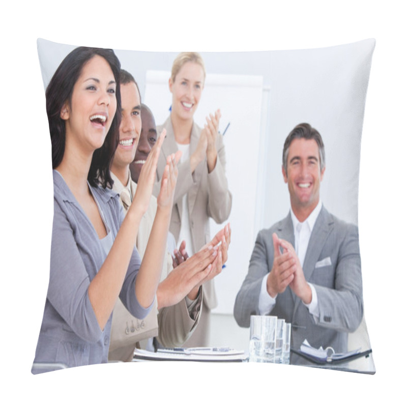 Personality  Cheerful Business Applauding In A Meeting Pillow Covers