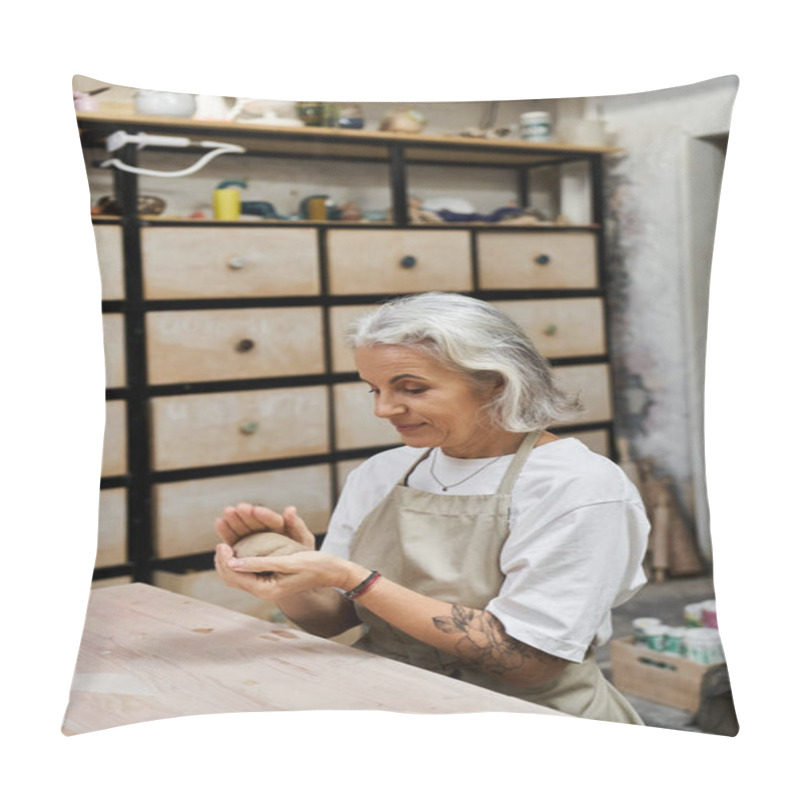 Personality  A Talented Artisan Crafts A Beautiful Piece Of Pottery In A Warm And Inviting Workspace. Pillow Covers