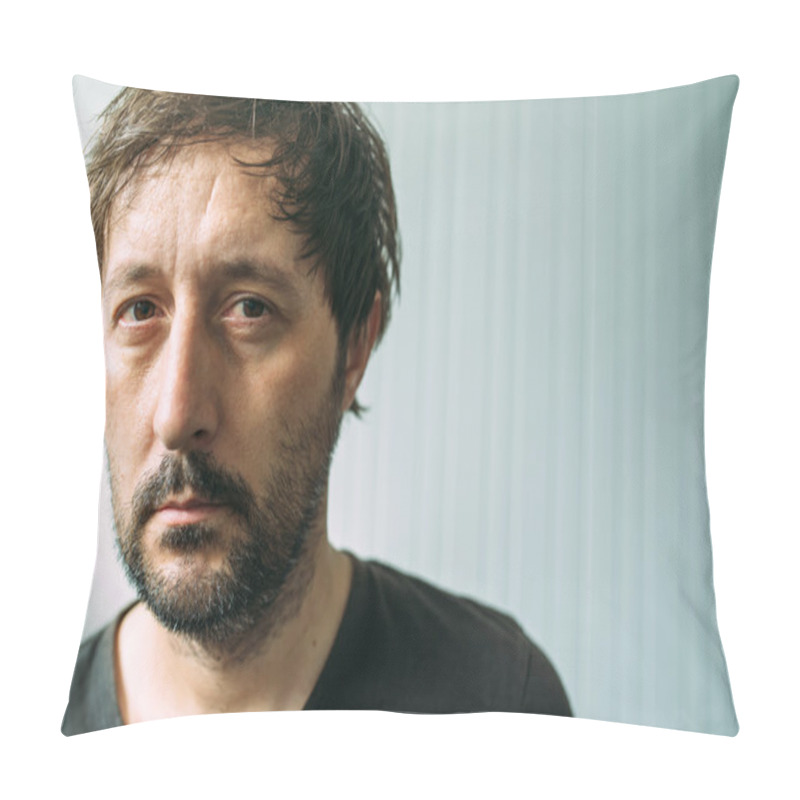 Personality  Portrait Od Miserable And Tired Adult Man Pillow Covers