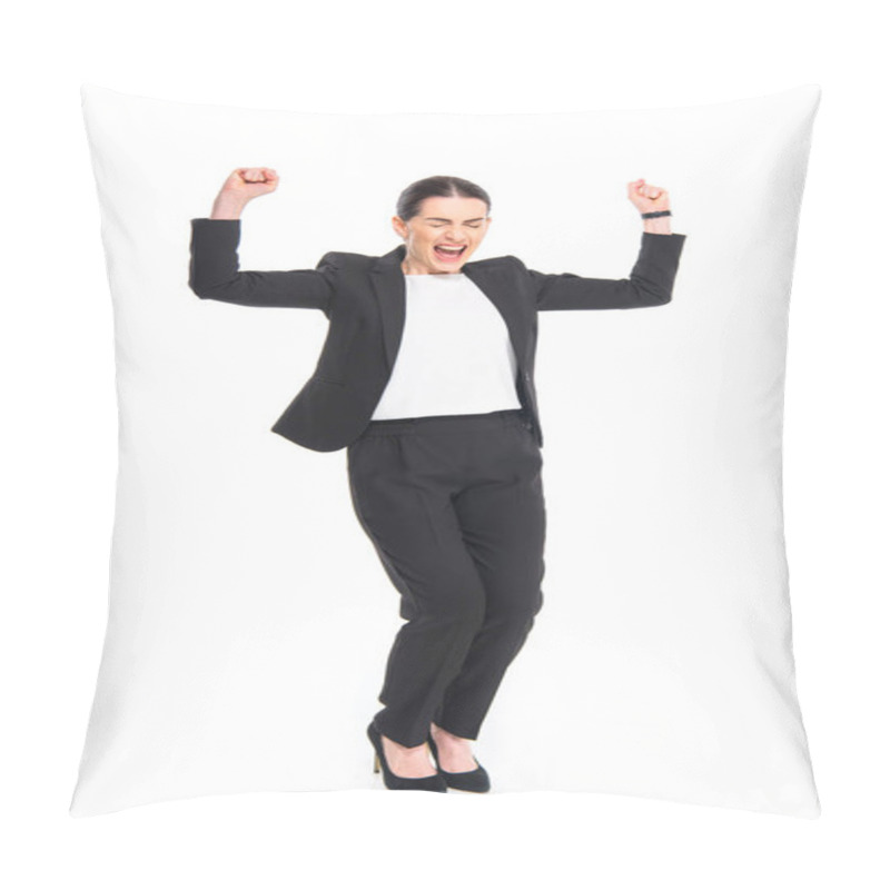 Personality  Cheerful Businesswoman Triumphing Pillow Covers