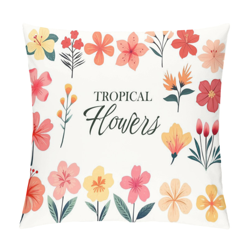 Personality  Tropical Vector Flowers. Floral Illustration. Set Of Exotic Flowers And Leaves. Tropical Collection Pillow Covers